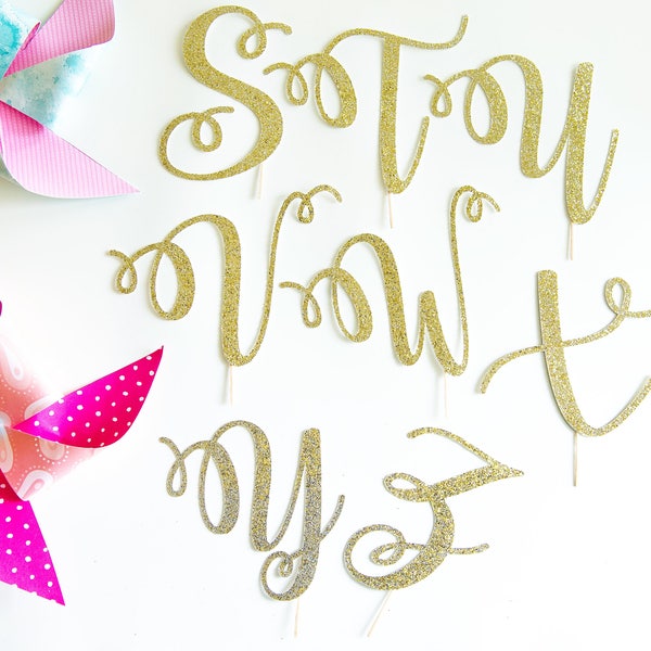 Script Letter S, T, U, V, W, X, Y, Z Cake Topper, Wedding Day, Last Name Initial, Elopement, Baby's Birthday, Holy Communion, Anniversary