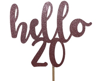 Hello 20 Happy Birthday End of Teen Years Turning 20 Celebrating Twenty Party Cake Topper Cake Decorations Celebration Supplies Picks