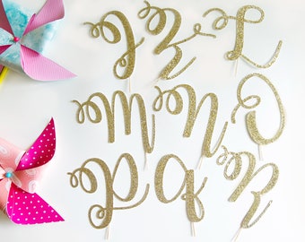 Script Letter R Cake Topper Wedding Last Name for Elopement Birthday Anniversary Glitter Party Decorations Bridal Shower Brunch