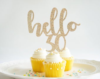 Hello 30, Happy Birthday Cake Topper, Thirty Years Glitter Party Decoration, Age "30" Number, Thirty Years Loved, 30th Birthday Anniversary