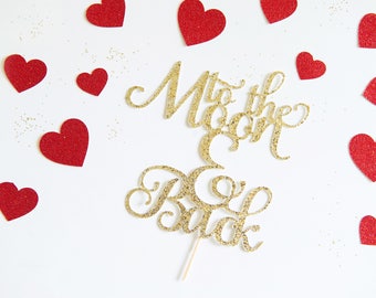 To the Moon and Back Cake Topper, Wedding, Engagement Party, Glitter Party Decorations, Bridal Baby Shower, Gender Neutral Reveal Party