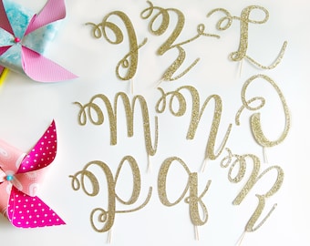 Script Letter O Cake Topper Wedding Last Name for Elopement Birthday Anniversary Glitter Party Decorations Bridal Shower Brunch