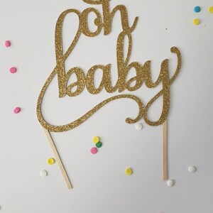Oh Baby Cake Topper, Gender Neutral Reveal Party, Glitter Decoration, Welcome little one, He or She, Miss or Mr, Beau or Belle,Baby Girl Boy image 8