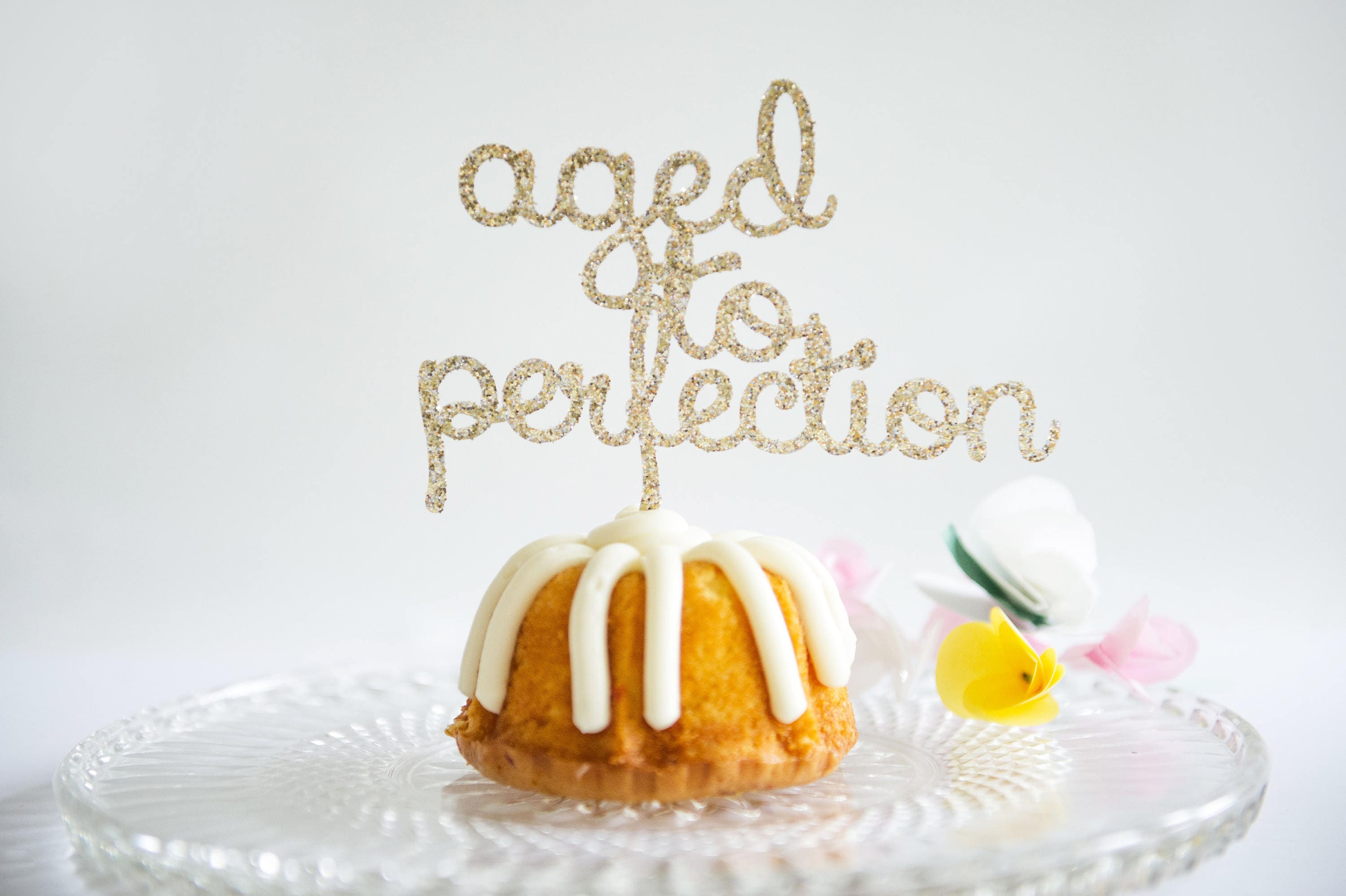 Aged to Perfection Glitter Cake Topper: Birthday Party Decor