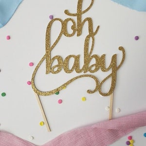 Oh Baby Cake Topper, Gender Neutral Reveal Party, Glitter Decoration, Welcome little one, He or She, Miss or Mr, Beau or Belle,Baby Girl Boy image 5
