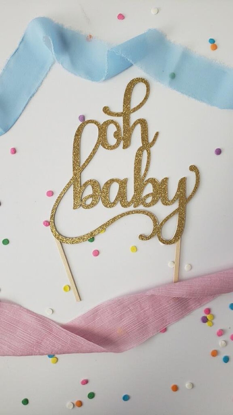 Oh Baby Cake Topper, Gender Neutral Reveal Party, Glitter Decoration, Welcome little one, He or She, Miss or Mr, Beau or Belle,Baby Girl Boy image 5