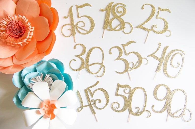 Anniversary Glitter Decoration 50th Birthday Party Ideas Number 50 Cake Topper Age Number and Pick Color Birthday Party Supplies