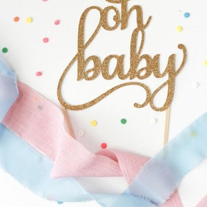 Oh Baby Cake Topper, Gender Neutral Reveal Party, Glitter Decoration, Welcome little one, He or She, Miss or Mr, Beau or Belle,Baby Girl Boy image 7