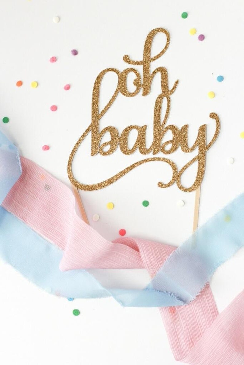 Oh Baby Cake Topper, Gender Neutral Reveal Party, Glitter Decoration, Welcome little one, He or She, Miss or Mr, Beau or Belle,Baby Girl Boy image 7