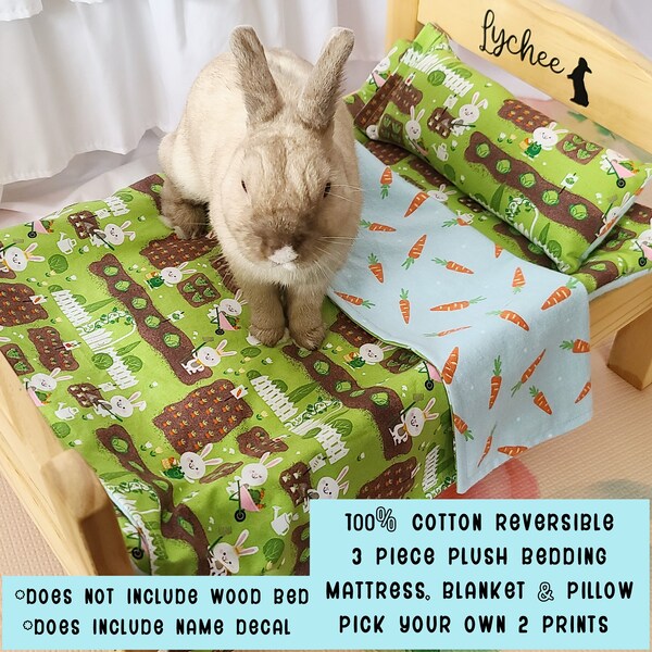 100% Cotton Design Your Own Reversible Bunny 3 PC Bedding Set - Mattress, Blanket and Pillow for IKEA Duktig Bed - Does NOT include bed