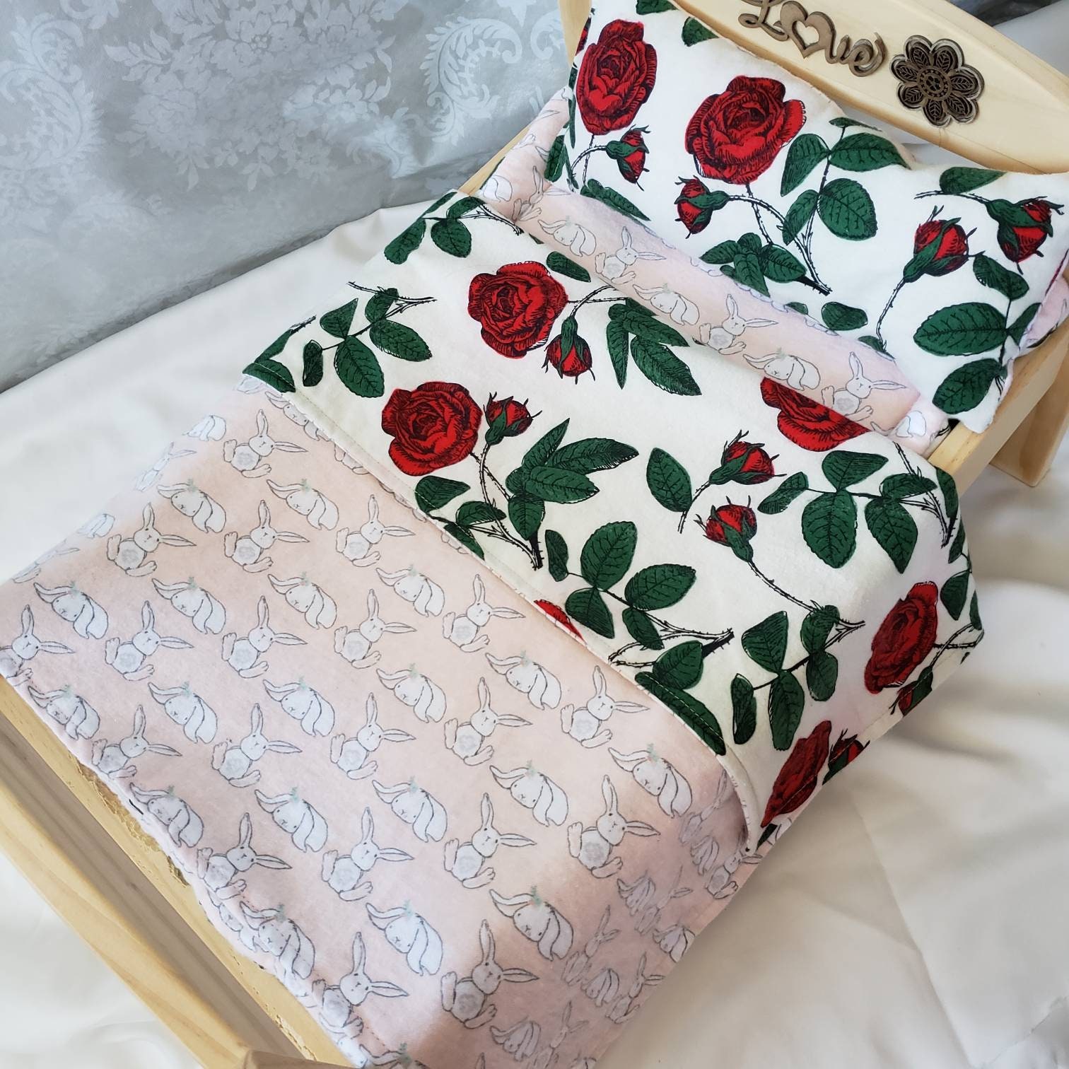 Reversible Bunny Bed Pad, Blanket and Pillow for the IKEA doll bed