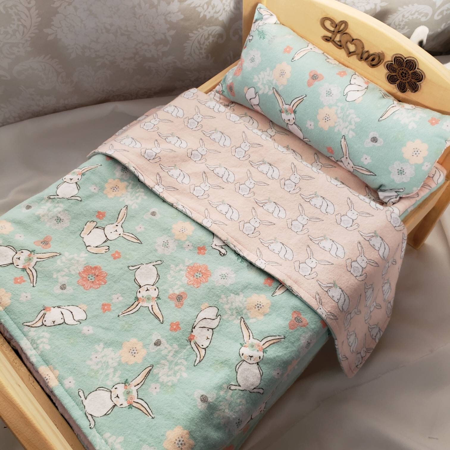 Reversible Bunny Bed Pad Blanket And Pillow For The Ikea Doll Bed