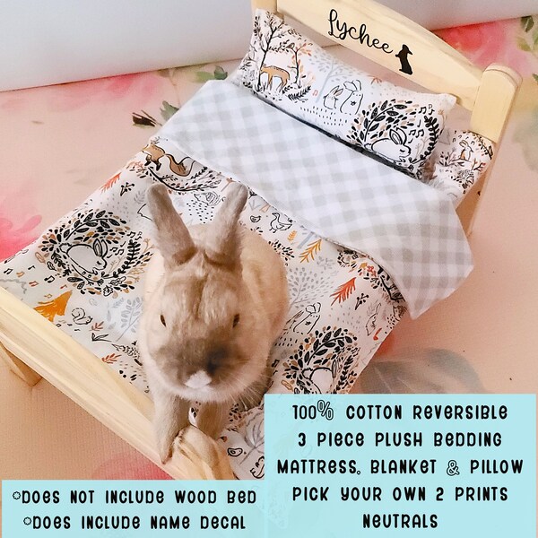 100% Cotton Design Your Own Reversible Bunny 3 PC Bedding Set - Mattress, Blanket and Pillow for IKEA Duktig Bed - Does NOT include bed