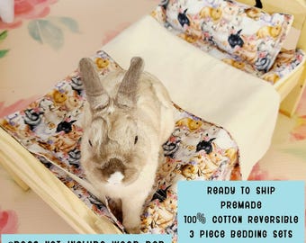 Cotton Bunny Bedding Set: Reversible Pad, Blanket & Pillow for IKEA Duktig Bed Premade