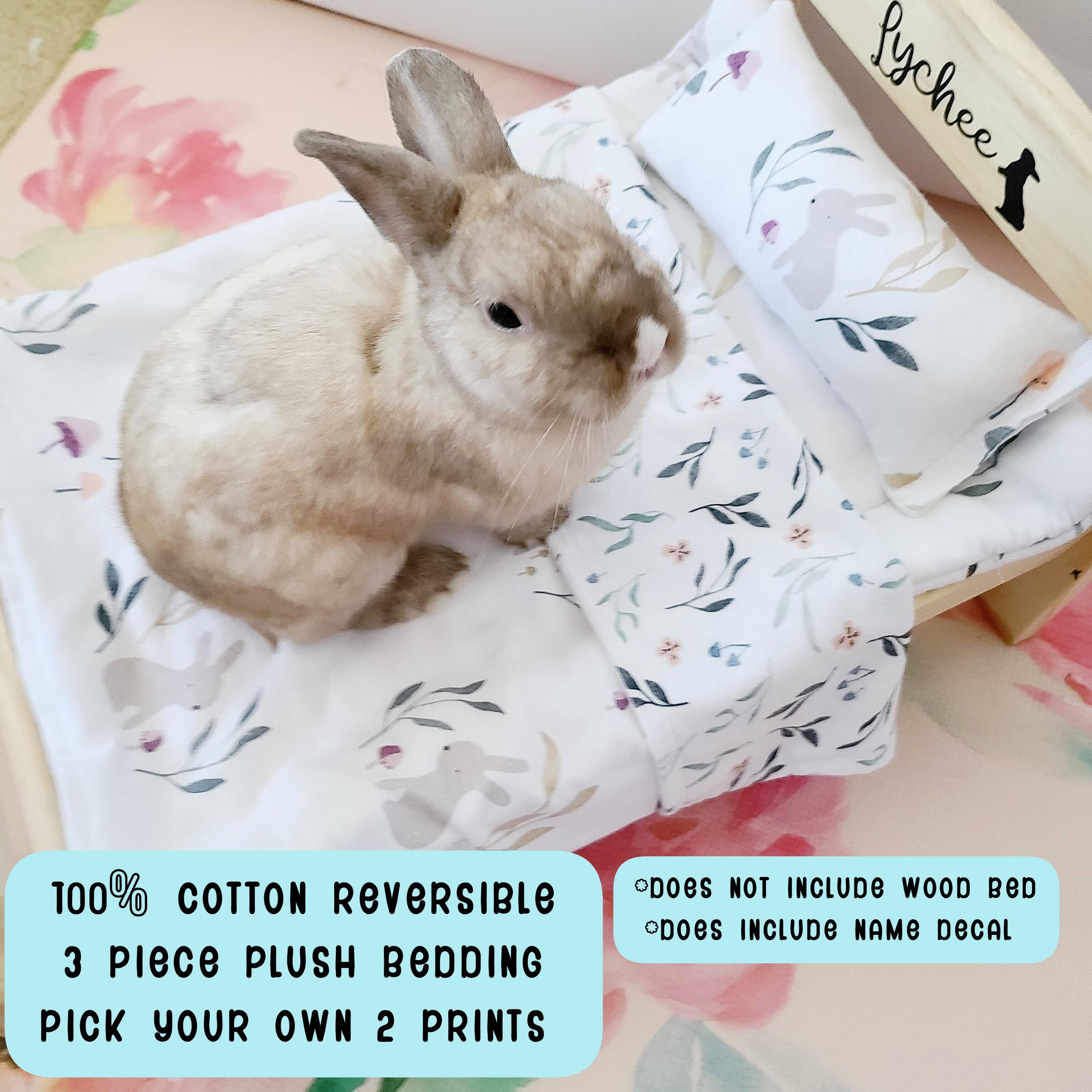 Reversible Cotton Bunny Bedding Set: Custom Prints, Name Decal