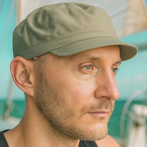 Sombrero caqui claro, gorra de cadete con ala suave, hecha a mano, gorra estilo militar