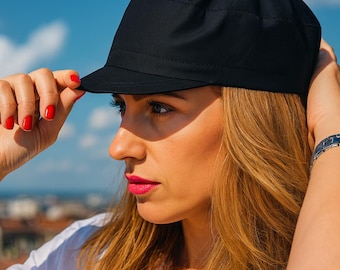 Handmade Black Cotton Army Cap: Short Brim Kepi Style // Very small sizes available