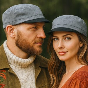 Handmade Cotton Cadet Cap: Grey & Black Army Style, Suited for Cycling, in sizes S M L