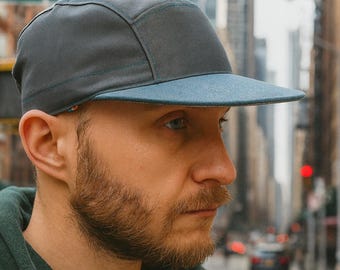 Gorra gris de 5 paneles con visera verde agua, gorra de béisbol