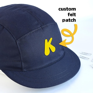 Navy blue strapback hat, Personalized  Cotton 5 panel hat, Medium brim cap