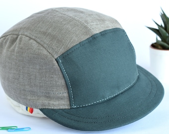 Plushy gray and Persian green strapback cap, Cotton 5 panel hat with medium brim