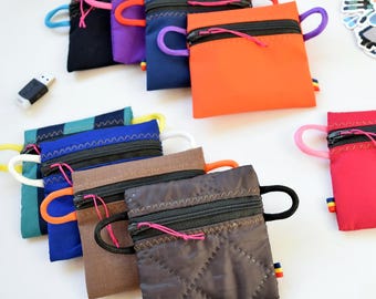 Mini zipped Pouch Upcycled from Sports Jackets, Fully Lined Tiny Organizer