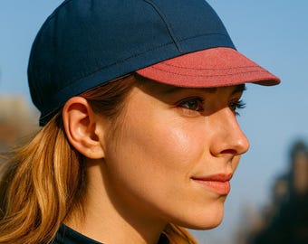 Blue and Red Cycle Cap. Polycotton and cotton