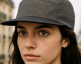 Gorra Snapback gris hecha a mano - Gorra de algodón de 5 paneles con visera negra