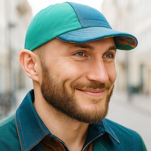 Zielona bawełniana czapka, Czapka rowerowa, Czapka rowerowa z miękkim daszkiem, Ręcznie robiona