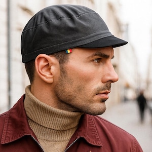 Cotton Cycling Cap in Dark Gray Cotton, Handmade Army Style Kepi Hat
