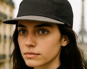 Handmade 5 Panel Snapback: Black and Gray Cotton Baseball Cap