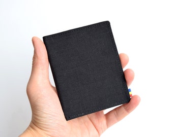 Mens Black Cordura Bifold Wallet: Upcycled Vegan Slim Wallet