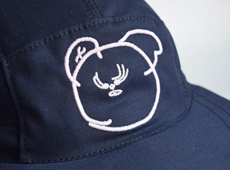 Navy blue cotton snapback hat Embroidered 5 panel hat Cat drawing cap Cat embroidery