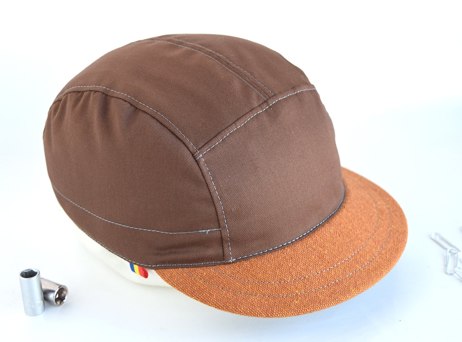 Brown and Burnt Orange Strapback Cap 