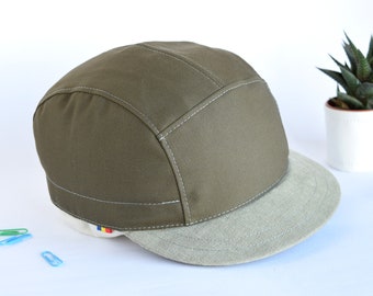 Military green and plushy gray strapback hat, Cotton 5 panel cap