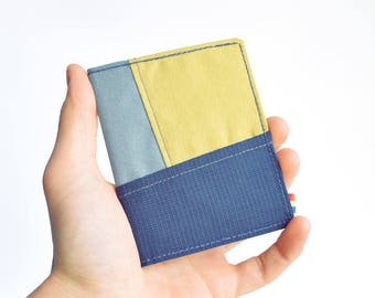 Dark Blue, Olive and Grey Wallet. Vegan Wallet. Mens Bifold Wallet. Minimalist upcycled Wallet.