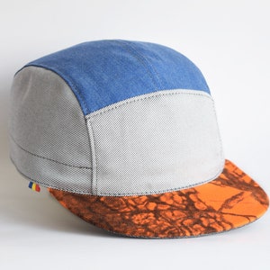 Orange camo snapback hat, 5 panel hat, Turific swag cap, Blue and gray