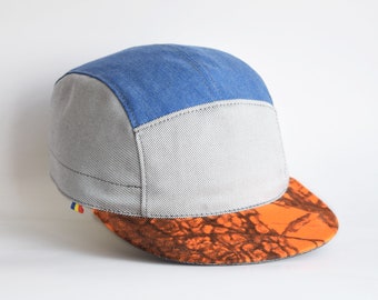 Orange camo snapback hat, 5 panel hat, Turific swag cap, Blue and gray