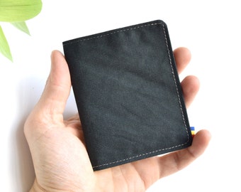 Charcoal gray wallet. Vegan wallet. Minimalist slim wallet. Upcycled fabrics. Very dark grey