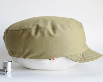 Handmade Khaki Cotton Cycling Cap: Soft Brim Army Style
