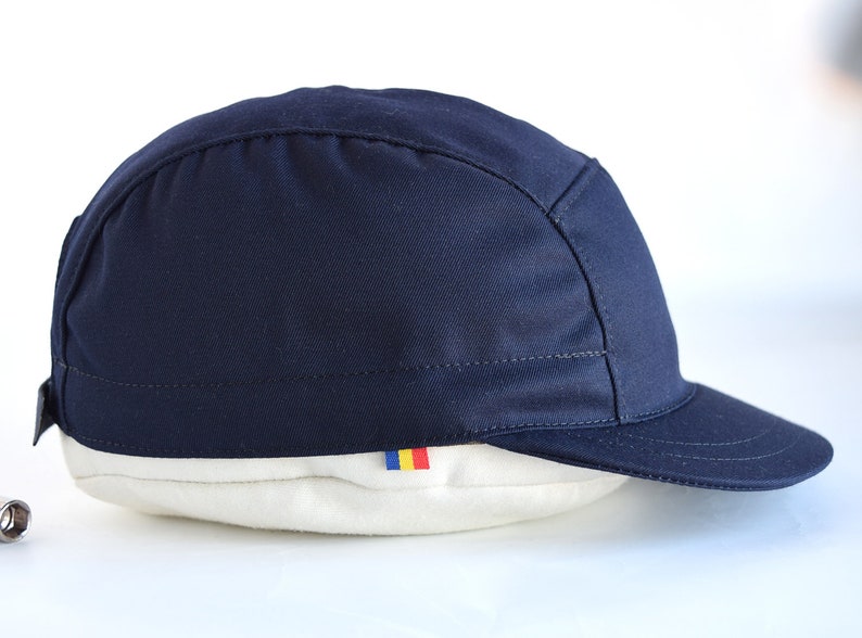 Chapeau bleu marine à lanières, chapeau en coton à 5 panneaux, casquette à bord moyen image 4