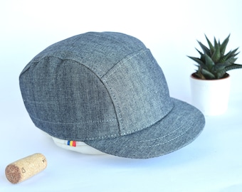 Grayish blue strapback hat, Cotton 5 panel hat, Medium brim cap