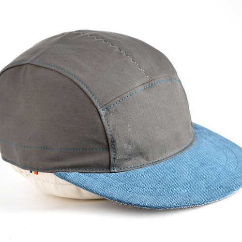 Grey 5 Panel Hat, Grey Snapback Hat, Five Panel Cap, Seafoam Brim, Baseball Cap