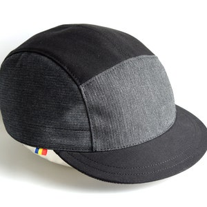 Grey and black snapback hat, Cotton 5 panel hat, Medium brim baseball cap