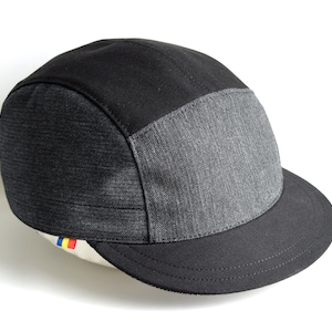 Grey and black snapback hat, Cotton 5 panel hat, Medium brim baseball cap