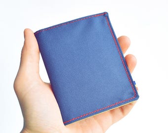 Mens Bifold Wallet. Navy Wallet. Vegan Wallet. Slim Wallet. Thin Wallet. Minimalist. Upcycled Wallet.