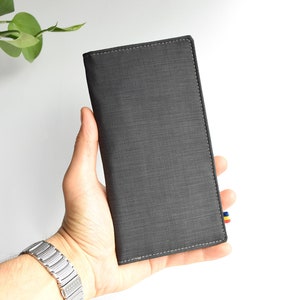 Carteira vegana cinza escuro, Carteira feminina alta, Carteira bifold minimalista para mulheres, Carteira vegana fina