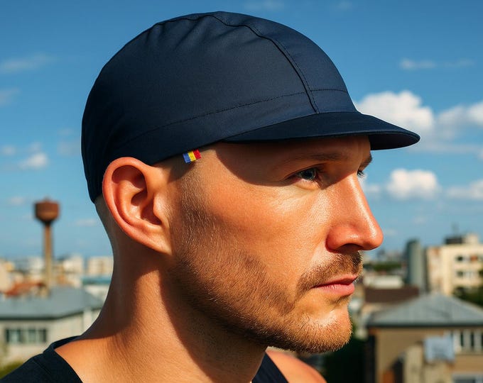 Dark Grey Cycling Cap with short brim. Handmade Cotton Hat