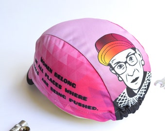 Ruth Bader Ginsburg cycling hat, in pink spandex
