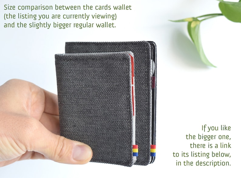 Monedero de tarjetas. Algodón gris pesado. Pequeña billetera vegana. Delgado, minimalista y parcialmente upciclo. imagen 7